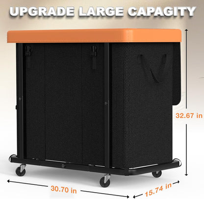 Laundry Hamper with Wheels,150L Leather Patchwork Clothes Hamper Black | Rolling Laundry Basket with Sturdy Metal Frame, Removable Washable Bag,Tall Clothes Sorter for Bedroom, Laundry Room, Dorm