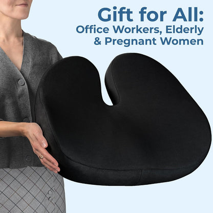 5 STARS UNITED Seat Cushion - Memory Foam Chair Cushion for Tailbone Pain Relief - Ergonomic Support for Coccyx, Sciatica & Butt - Office, Desk & Gaming Chair, Car Seat, Wheelchair, Airplane, Black