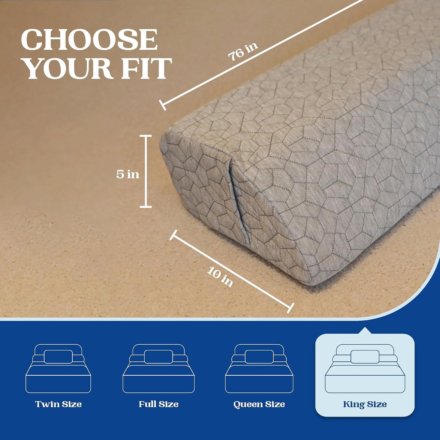 FeelAtHome Twin Bed Gap Filler, 0-8" Adjustable Headboard Wedge Pillow | Premium Foam Mattress Extender Closes The Crevice Between Wall & Bed. Ideal Gap Stopper for College Dorms & Guest Rooms