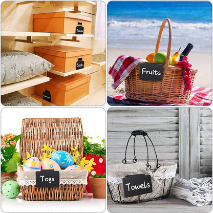 18 Pcs Plastic Basket Bin Label Clip on Removable Basket Label Clip with White Chalk Markers for Kitchen Pantry Storage Fabric Box Hanging Bin
