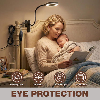 LED Desk Lamp with Clamp, Clip on Book Light for Reading | 48 LED,3 Colors & 10 Brightness, Aluminum 15" Gooseneck, Clamp Lamp, for Bed Headboard, Home Office, Dorm, Crafting