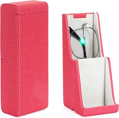 Vemiss Flip-top Glasses Case, Hard Shell Eyeglass Cases & Phone Stand | Unfolds As Phone/Pen Holder. For Desk, Nightstand, Vintage PU Leather, Eye Glass Case for Men Women