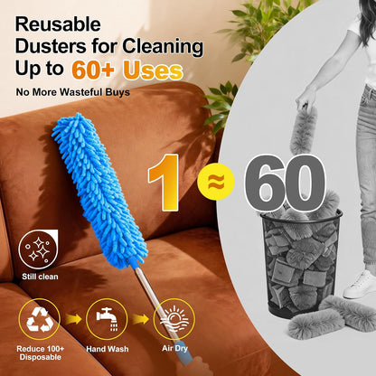 Tiumso Microfiber Feather Duster 5-in-1 Kit, Dusters for Cleaning, Duster with Extension Pole 100 Inches, Cobweb Duster, Microfiber Dusters for High Ceilings and Fans, Blinds, Cars and Furniture