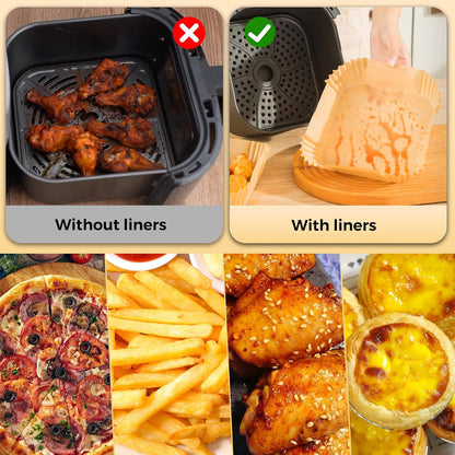 Air Fryer Liners Disposable, 100Pcs 8" Square Air Fryer Paper for 5-8 QT | Waterproof and Oilproof for Easy Cleanup, Unbleached Non-Stick Parchment Paper for 5-8 QT Air Fryer, Baking, Microwave, Oven