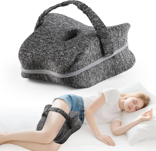 Knee Pillow for Side Sleepers, Memory Foam for Sciatica & Hip Pain, Grey