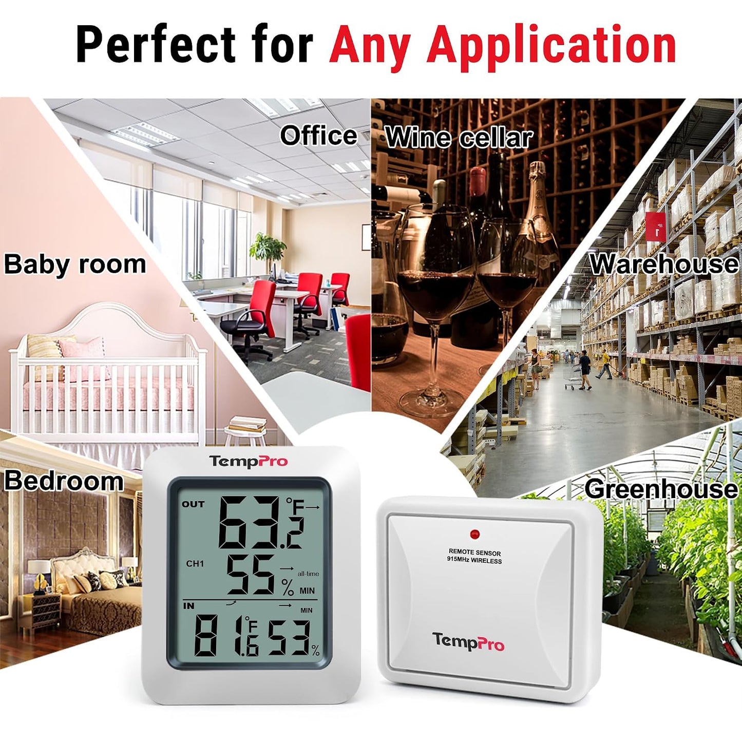 TempPro TempAir 500 FT Indoor Outdoor Thermometer Wireless with Sensor | Large LCD Display, No Hub or App Required, Outside Thermometer & Cold-Resistant Sensor for Patio (Previously ThermoPro)