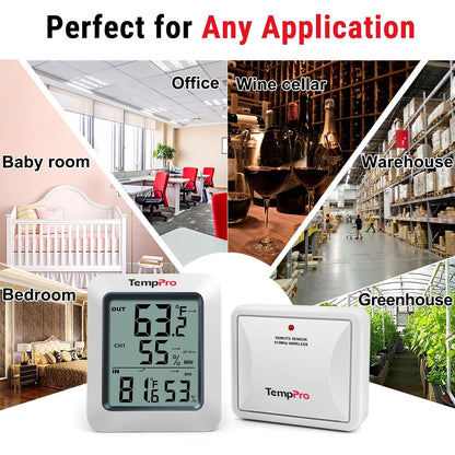 TempPro TempAir 500 FT Indoor Outdoor Thermometer Wireless with Sensor | Large LCD Display, No Hub or App Required, Outside Thermometer & Cold-Resistant Sensor for Patio (Previously ThermoPro)