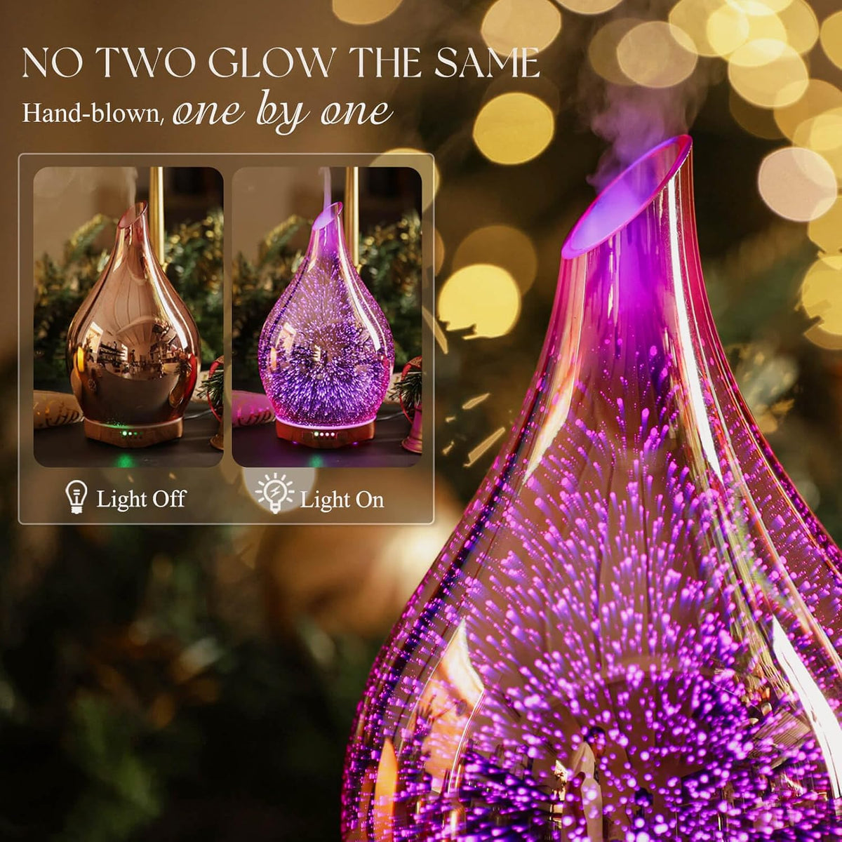 Porseme 280ml Remote Essential Oil Diffuser 3D Glass Ultrasonic Mist 7H