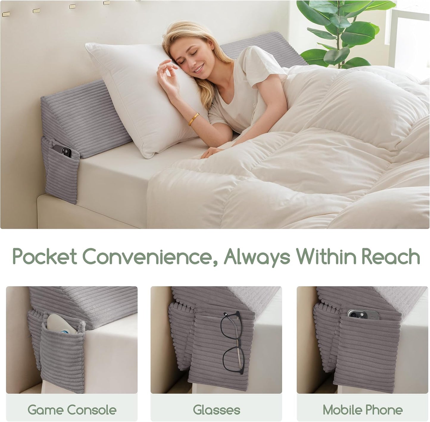 HIGOGOGO Queen Size Wedge Pillow for Headboard Gap - Multi Functional Mattress Wedge Bed Gap Filler Close The Gap (0-7") Between Your Mattress and Headboard or Wall (Grey 60"x11"x9")