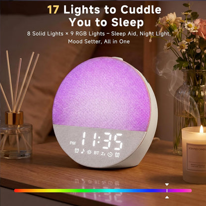 Geuuap Sunrise Alarm Clock, Natural Wake-Up Light White Noise Machine,Khaki | 30 Soothing Sounds, 17 Dimmable lights, Dual Independent Alarms, Bluetooth Speaker, Auto-off Sleep timer, Screen-Free Design