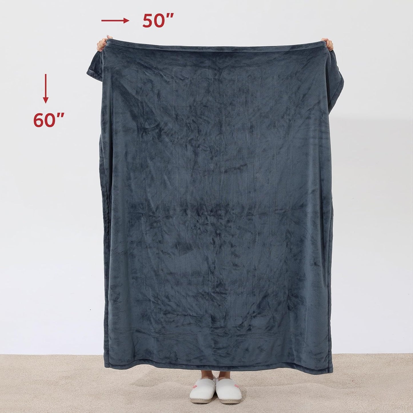 Sunbeam Royal Posh Dove Grey Heated Personal Throw / Blanket, Cozy-Warm, Adjustable Heat Settings