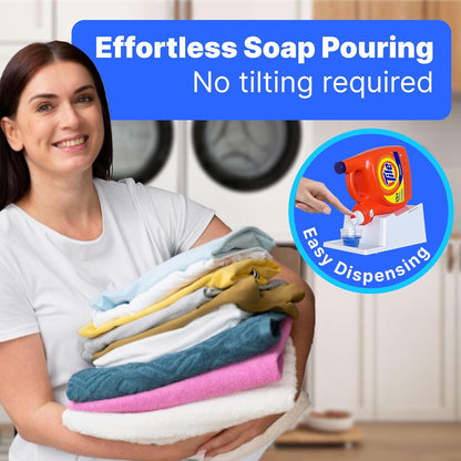 TidyFriend No-Spill Liquid Laundry Detergent Dispenser Holder, Laundry Soap Dispenser Holder with Drip Tray for Laundry Room Organization, Angled Downward Slope for Easy Pouring (No Strap, Ivory)