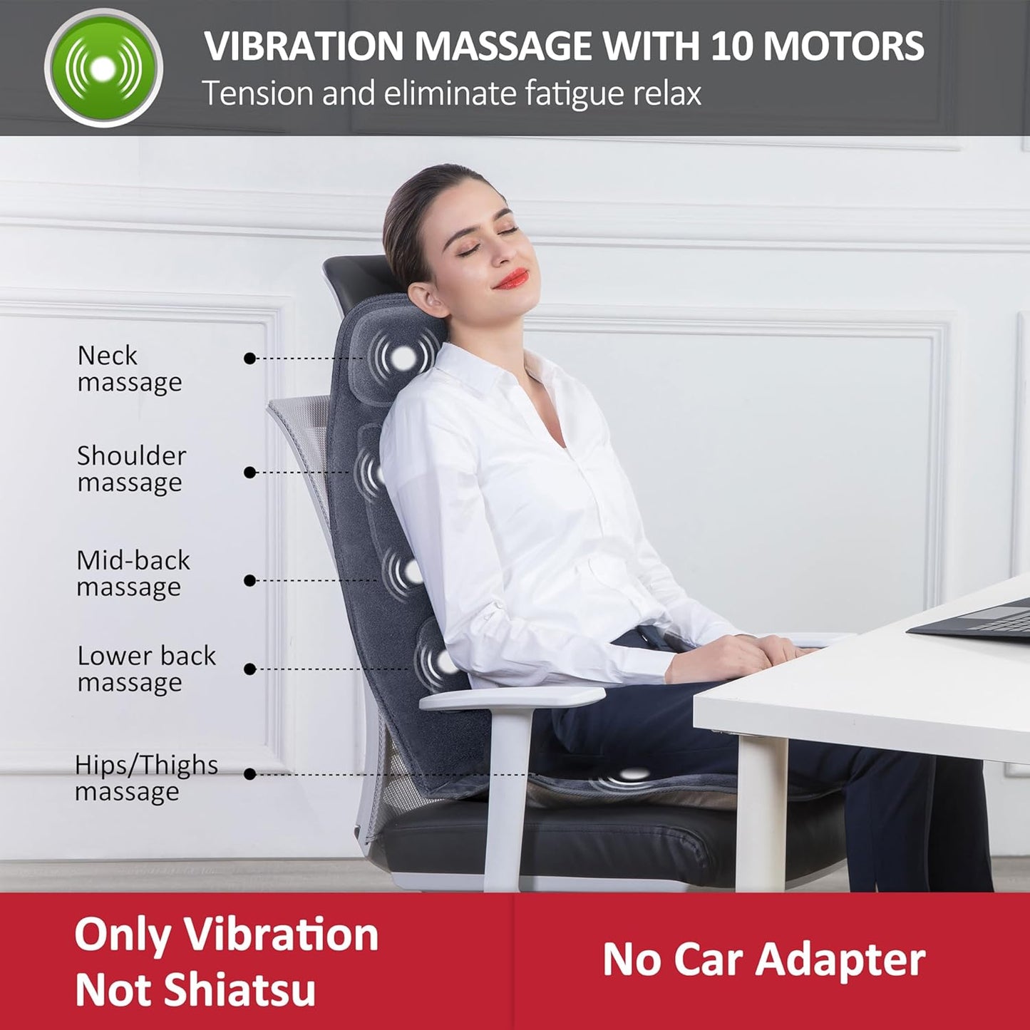 Snailax Massage Seat Cushion with Heat - Extra Memory Foam Support Pad in Neck and Lumbar,10 Vibration Massage Motors, 2 Heat Levels, Back Massager Chair Pad for Back | 【Gift for Men Women】10 Vibration Motors, 5 Massage Modes, Adjustable 3 Intensity,