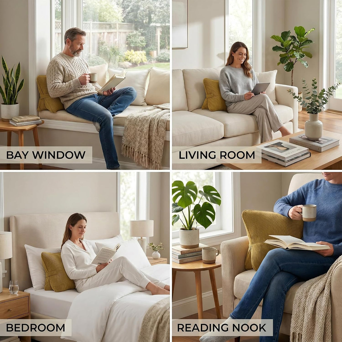 Pat. Pend. Corduroy Lumbar Support Back Pillow for Watching TV, Reading & Gaming, Ergonomic Triangle Support Cushion for Sofa, Armchair & Bed Sitting, Removable Washable Cover, Beige Gray