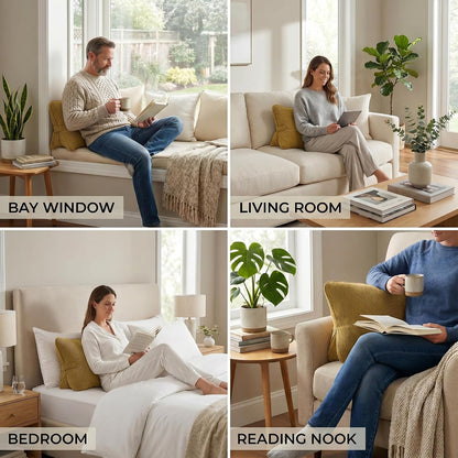 Pat. Pend. Corduroy Lumbar Support Back Pillow for Watching TV, Reading & Gaming, Ergonomic Triangle Support Cushion for Sofa, Armchair & Bed Sitting, Removable Washable Cover, Beige Gray