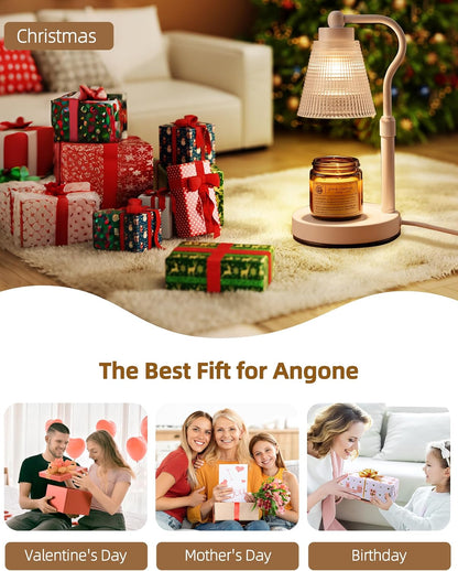 Candle Warmer Lamp for Jar Candles, Height Adjustable & Dimmable with 2/4/8H Timer, 2*50W Halogen Wax Melter Warmer for Home Office Décor, Flameless & Smokeless, Gift for Women Mom, Black-Clear/1 Pack