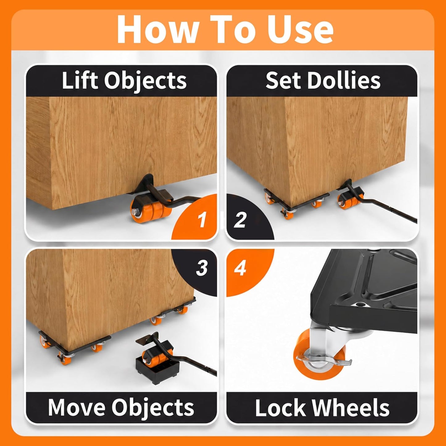 Heavy Duty Furniture Dolly 360 Rotate 5 Wheels 3000 Lbs Capacity 5.3x5.3 in | Furniture Movers with Green Wheels, Measure Tape & Leveler, Alloy Steel Furniture Lifter Tool for Smooth Home & Office Uses