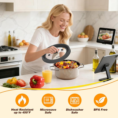 Microwave Splatter Cover, Vented Silicone & Glass Anti-Splatter Lid with Handle, Collapsible Food Plate Cover Fits 6–11 Inch Plates and Bowls (Black, 10.8inch)