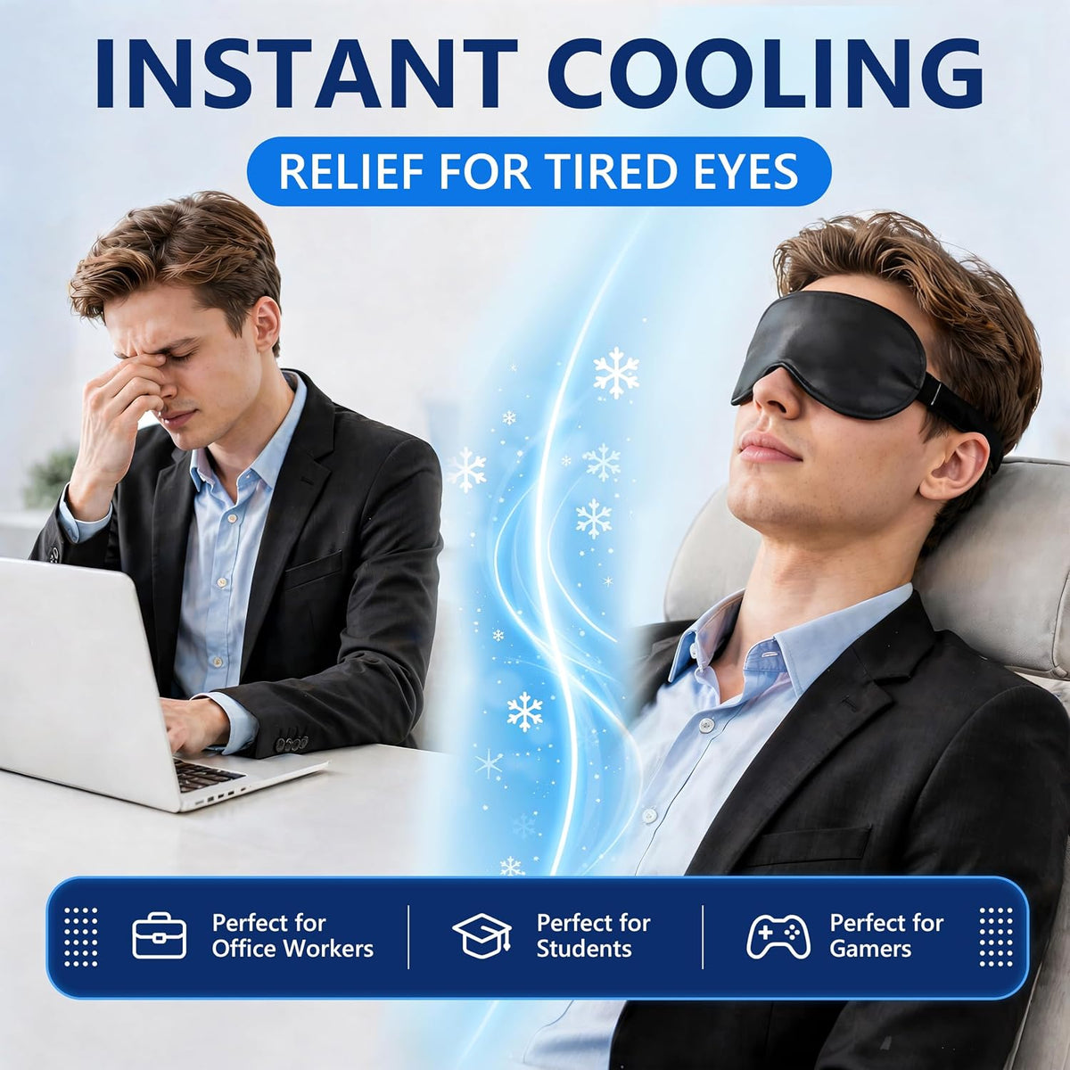 2 Pack Cooling Eye Mask for Puffy Eyes, Migraine Relief, Black & Black