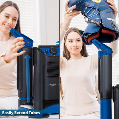 Forced Heat Boot Dryer - Heavy Duty Shoe Dryer with Heat Switch & Timer - Quickly Dry Garments - Collapsible Drying Tubes | 3-hour timer, shutoff option for delicate materials, four adjustable tubes, helmet and hat attachments