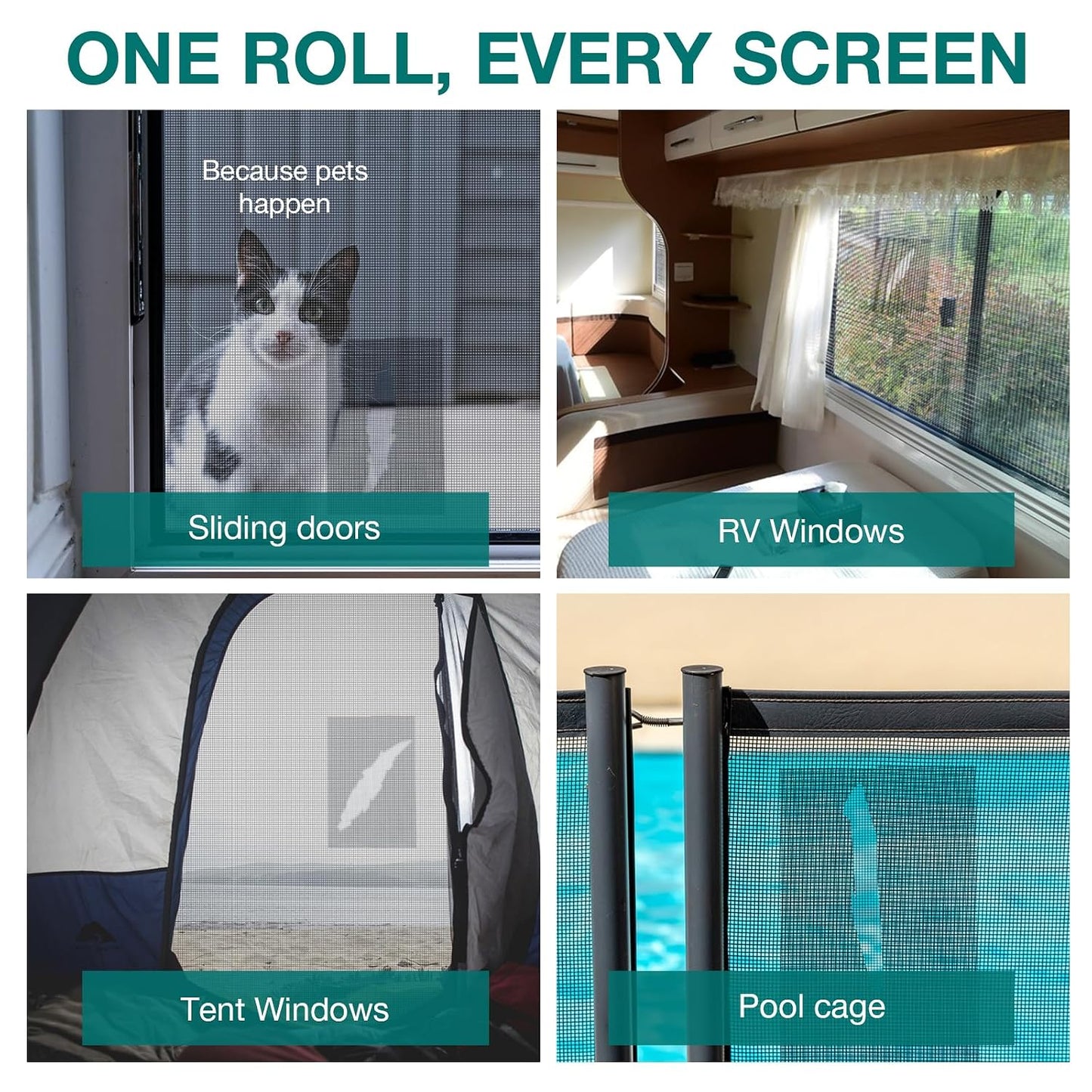 Window & Door Screen Repair Tape, 2in x 33ft Black Mesh Patch Kit | Strong waterproof adhesive resists sun & rain; flexible mesh patch plus cleaning brush for window screens, doors, RV & tents
