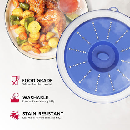 WVM Microwave Splatter Cover Vented for Food with Hook Hole, Splatter Guard & Colander Kitchen Gadget for Food, Meal Prep, Grey