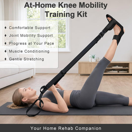 Knee Replacement Recovery Aids, Leg Stretcher Strap Kit | Adjustable Foot Cradle with 0 lb and 5 lb Resistance Bands, Range of Motion Training for Hip and Knee Exercises, Storage Bag