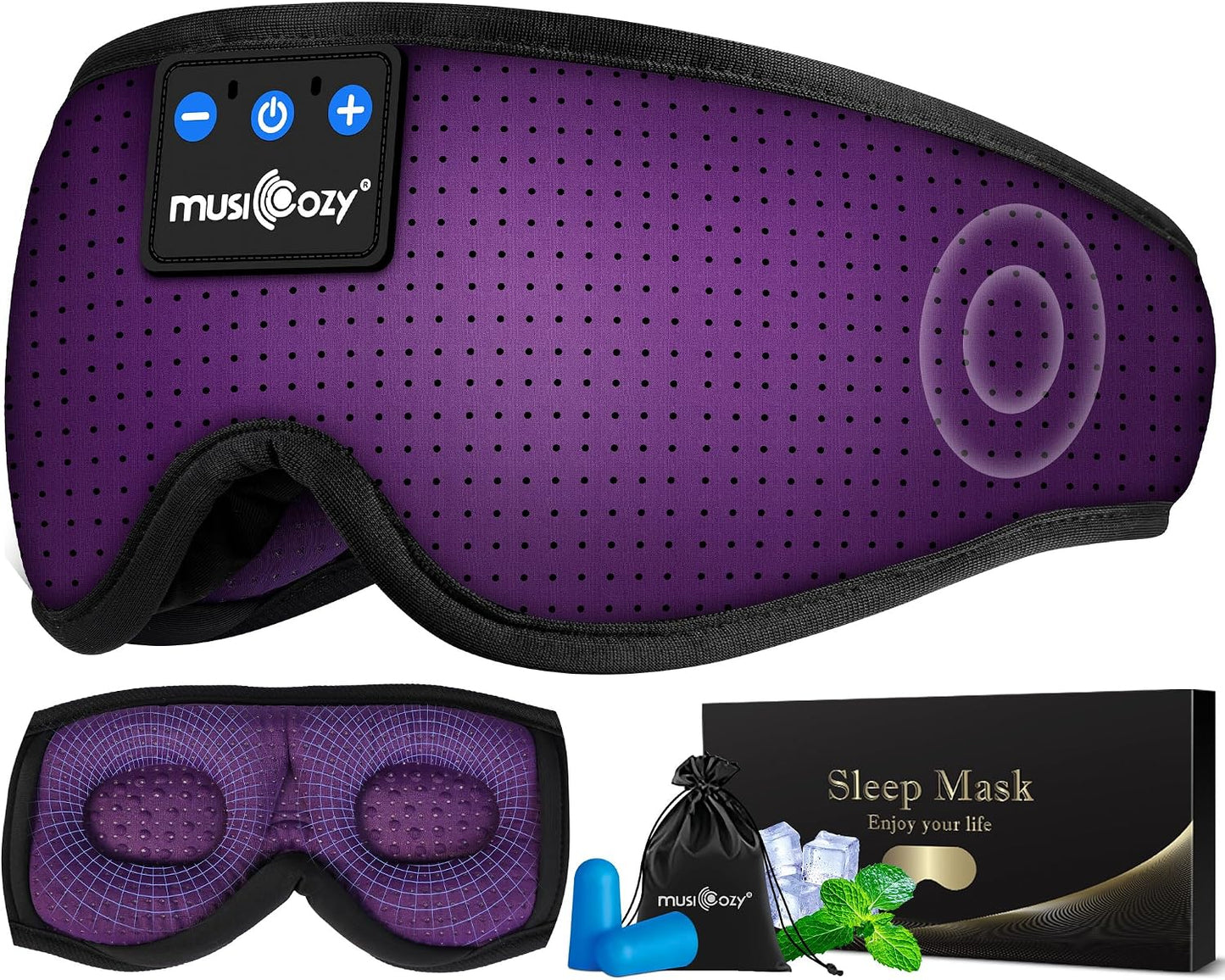 MUSICOZY Sleep Headphones 3D Bluetooth 5.4 Headband Sleep Mask, Wireless Sleeping Headphones Music Earbuds Eye Mask for Side Sleepers Travel with Speakers Cool Gadgets Gifts