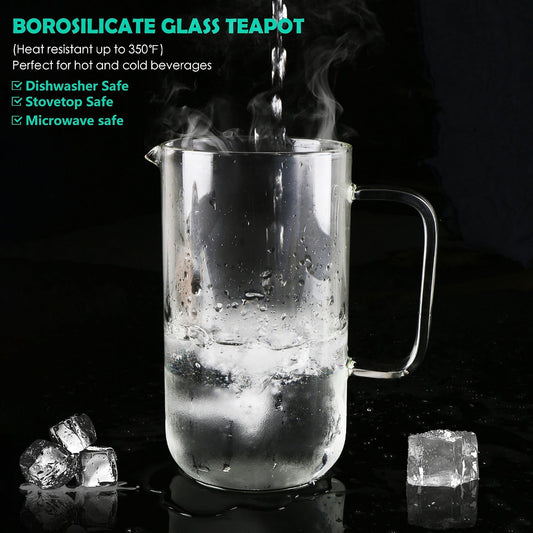 Aquach 51oz Glass Teapot with Infuser, Stovetop Safe Borosilicate Tea Pot
