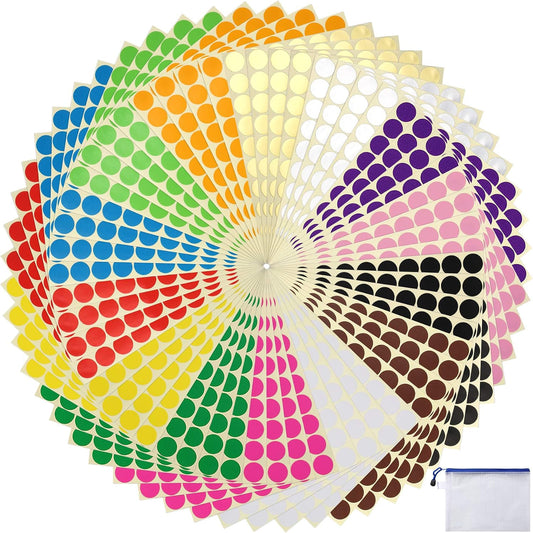 JANYUN 3/4" Color Dot Stickers,Colored Coding Labels Circle Dots 14 Assorted Colors 0.75 Inch Colored Round Labels Stickers Dot with Zipper File Pocket for Office Classroom Student