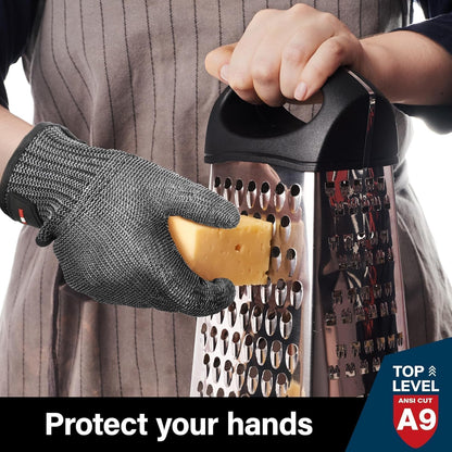Schwer SlicePro ANSI A9 Cut Resistant Glove PR1706, Stainless Steel Mesh Metal Glove, Food Grade for Kitchen Cooking, Butcher Meat Cutting, Oyster Shucking, Mandoline, Fishing, (M, 1 PCS)