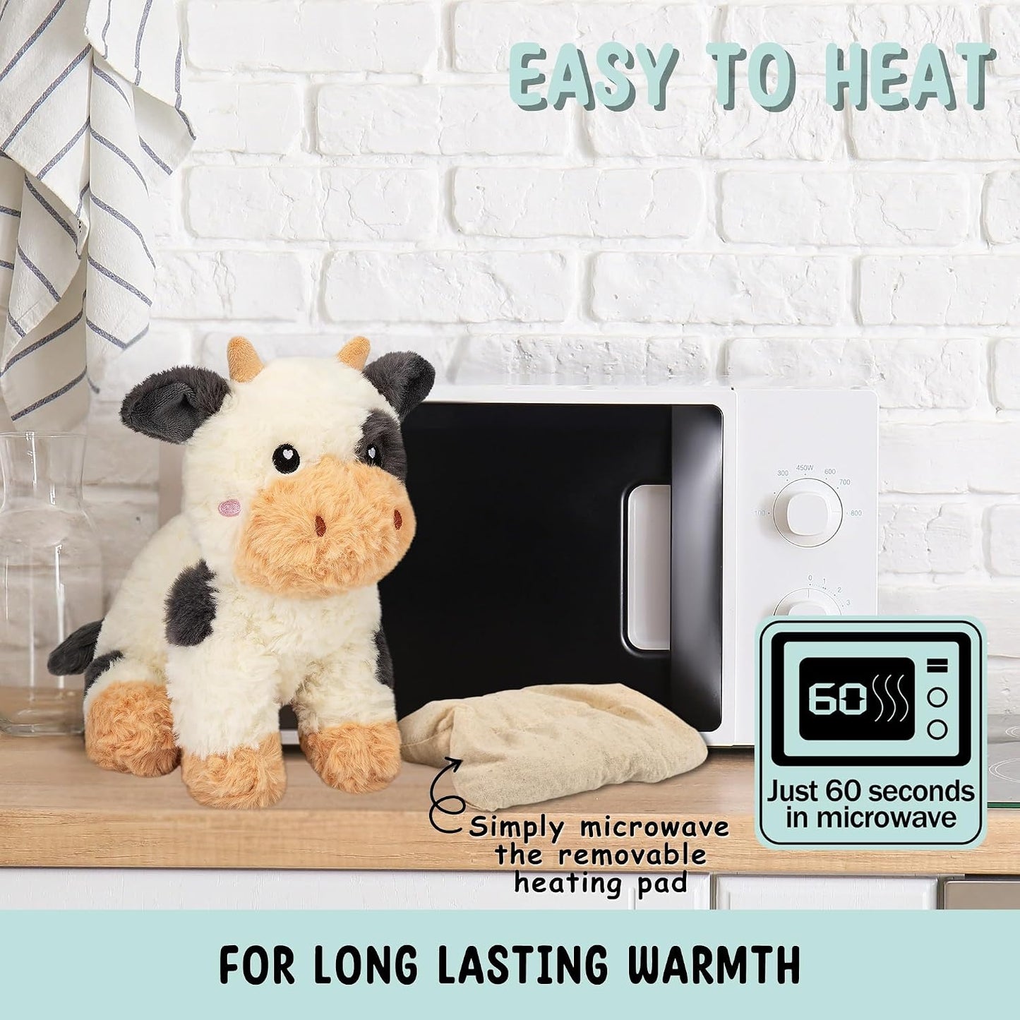 Bunny Microwavable & Weighted Stuffed Animals - 1.5 Lbs Unscented Heating Pad for Period Cramps Pain Relief and Anxiety, Cute Bunny Plush Toys Gifts for Women Girls Adults and Kids by Happy Fuel