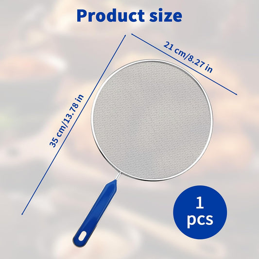 Splatter Screen for Frying Pan - 8.3’’ Stainless Steel Grease Splatter Guard with Grip Handle- Ultra Fine Mesh Cover Oil Splash when Sizzling Bacon, Cooking Fried Chicken or Popcorn