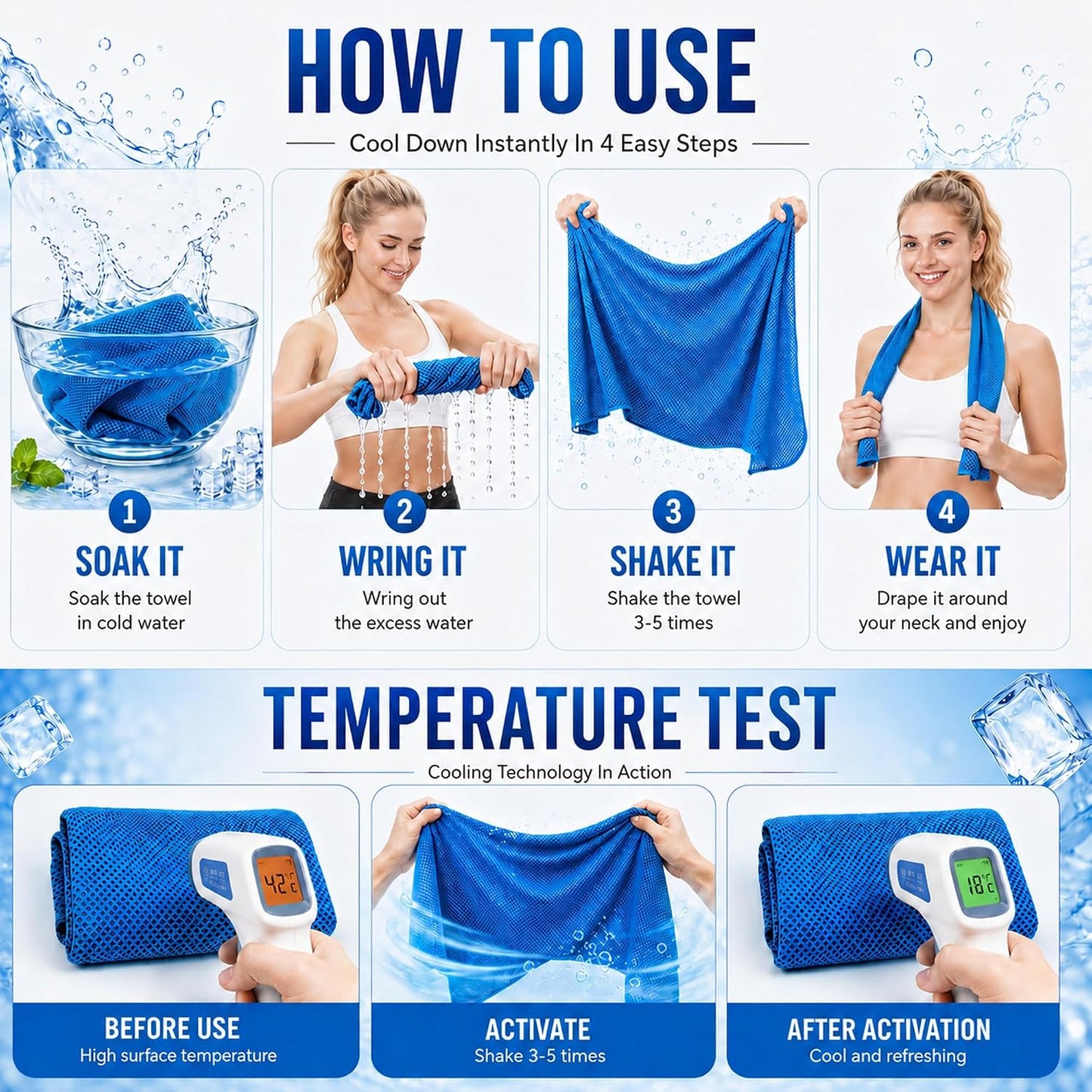 Cooling Towels for Neck and Face, Instant Cooling Towel,4 Pack with Hooks | Instant Cooling Towel, Water Activated, Soft Microfiber, Reusable,4 Pack with Hooks, Great for Golf Gym Running Sports