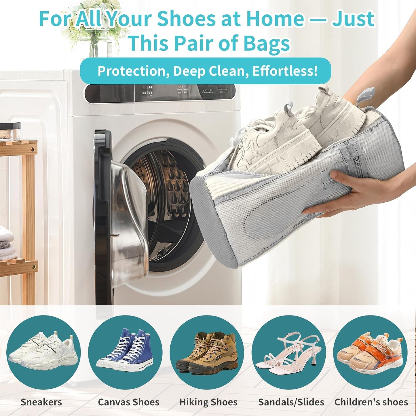 Shoe Washing Machine Bag: 2 pcs laundry Shoe Bag for Washer and Dryer – Dual Mesh Pockets for Insoles & Laces - 360° Deep Clean Bag for Sneakers Tennis Running Shoes(Grey)