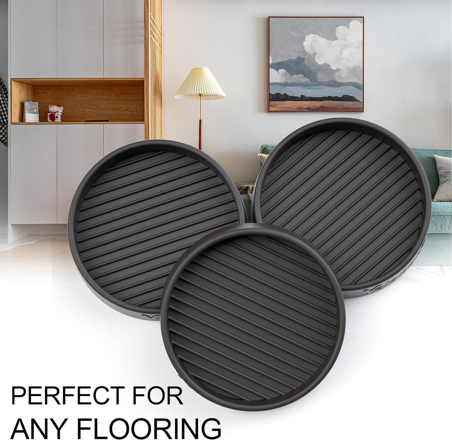 Furniture Coasters 4 Pcs 4” Furniture Caster Cups - Non Slip Furniture Pads Hardwoods Floors - Non Skid Grippers Rubber Furniture Feet Anti Slide Floor Protector for Bed Couch Stoppers Black