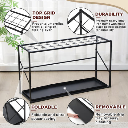 Colingmill Folding Umbrella Storage Stand Rack Holder Organizer Free Standing Umbrella Rack with Removable Drip Tray for Entryway Home Office Hotel Entry Hallway (L35.51 X W11.89 X H19.69 Inch)