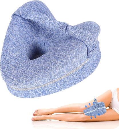 Knee Pillow for Side Sleepers - Sciatica, Hip & Back Pain Relief Pillow with Adjustable Strap, Memory Foam Leg Pillow for Side Sleeping, Spine Alignment Support for Pregnancy, Post-Surgery (Sky Blue)