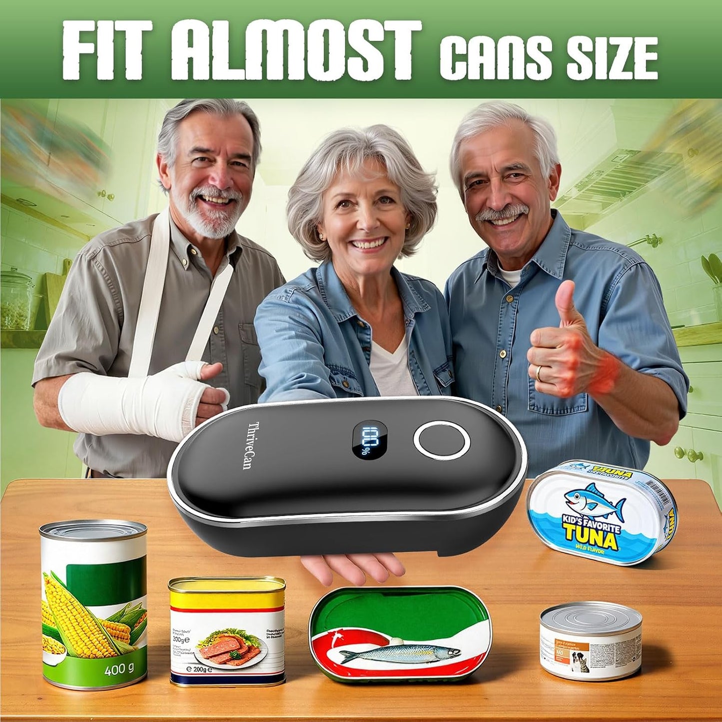 Rechargeable Electric Can Opener – One-Touch for Seniors & Arthritis & Weak Hands, Smooth-Edge Side-Cut, Hands Free & Easy, Ergonomic Design Works on All Can Sizes, Ideal Kitchen Gift Black