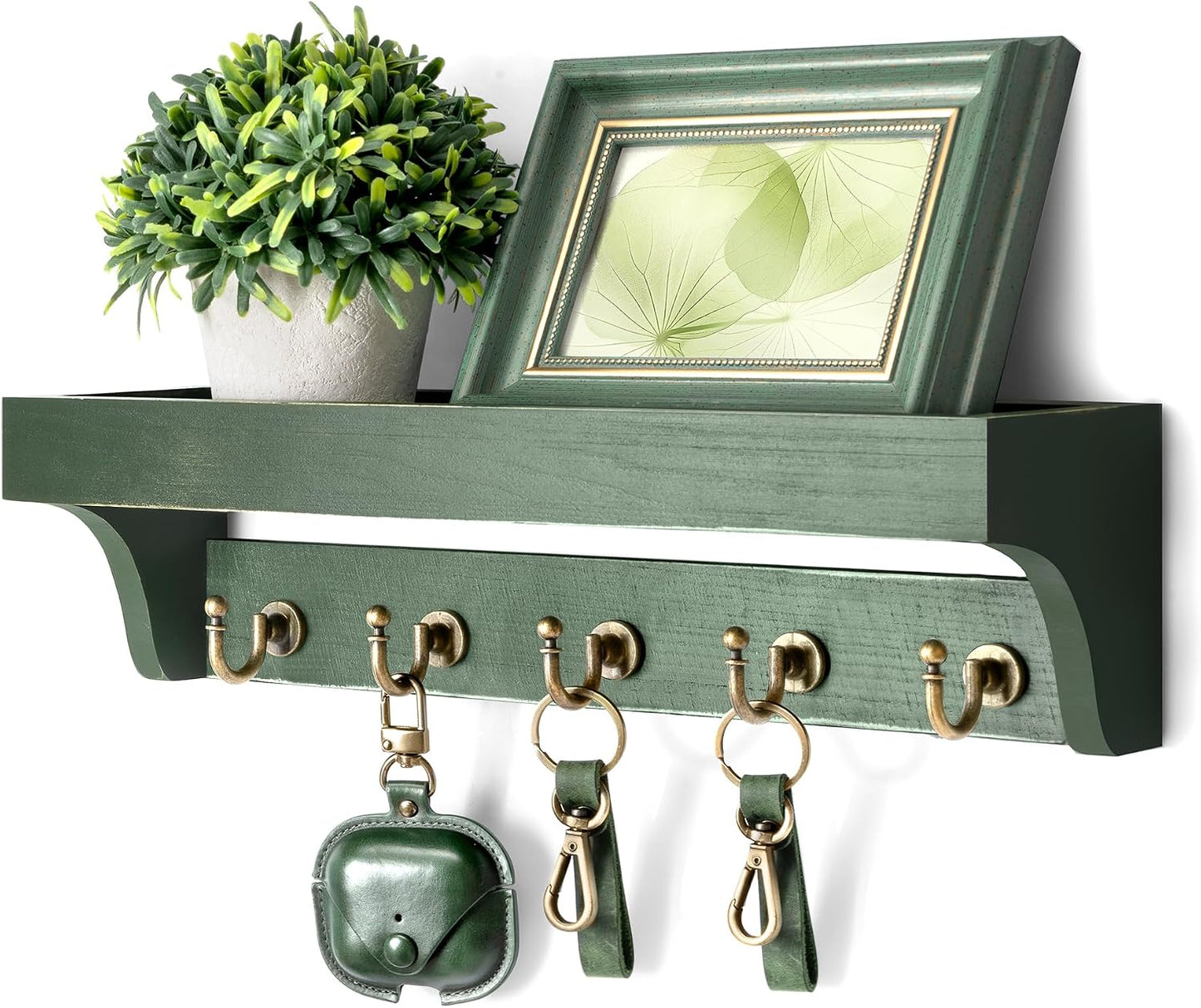 Rebee Vision Key Holder Wall Mount with 5 Hooks for Entryway, Retro Brown | Display Shelf for Plant & Letters, Key Shelf for Hats, Dog Leashes, Mail Organizer, Decorative Entryway & Living Room