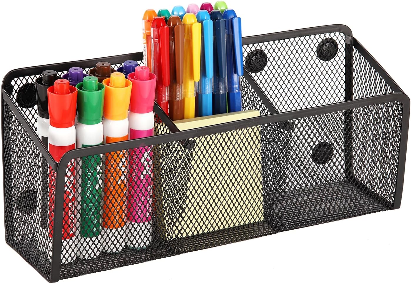 Magnetic Pencil Holder Whiteboard Pen Holder Locker Accessories (2-Slot*1) | Locker Organizer, Desk Organizer, Teacher Supplies, Mesh Basket, Strong Magnets, Black, For Fridge School Office Home