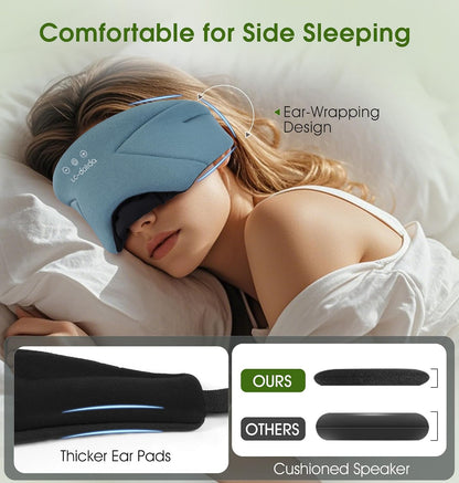 Sleep Mask with Headphones Bluetooth 5.4, LC-dolida Wireless Music Eye Mask for Sleeping Headphones with Soft Bamboo Cotton Cooling Breathable,Ultra-Thin Stereo Speaker for Side Sleepers-Khaki