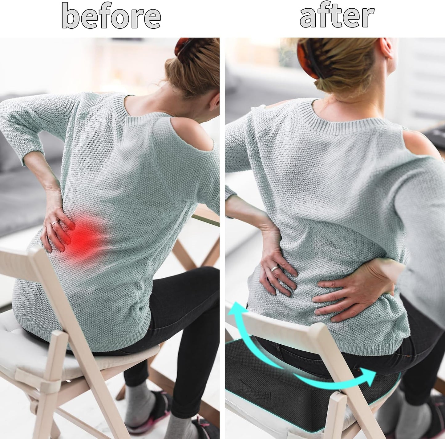 Height-Adjustable Seat Cushion-15.7x15.7x4.7inches Improved Model with Adjustable Height Breathable Nylon mesh Fabric Ergonomic Design Suitable for use in Cars, Offices, and Outdoors