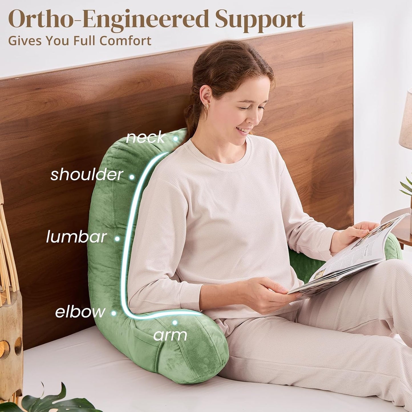 Sasttie Reading Pillows for Sitting in Bed Adult, Back Pillow Bed Sitting Up, Back-Rest Support Cushion for Sit Up on Couch, Sofa, and Floor, Dorm Essentials, Oeko-Tex Certified, Dark Grey