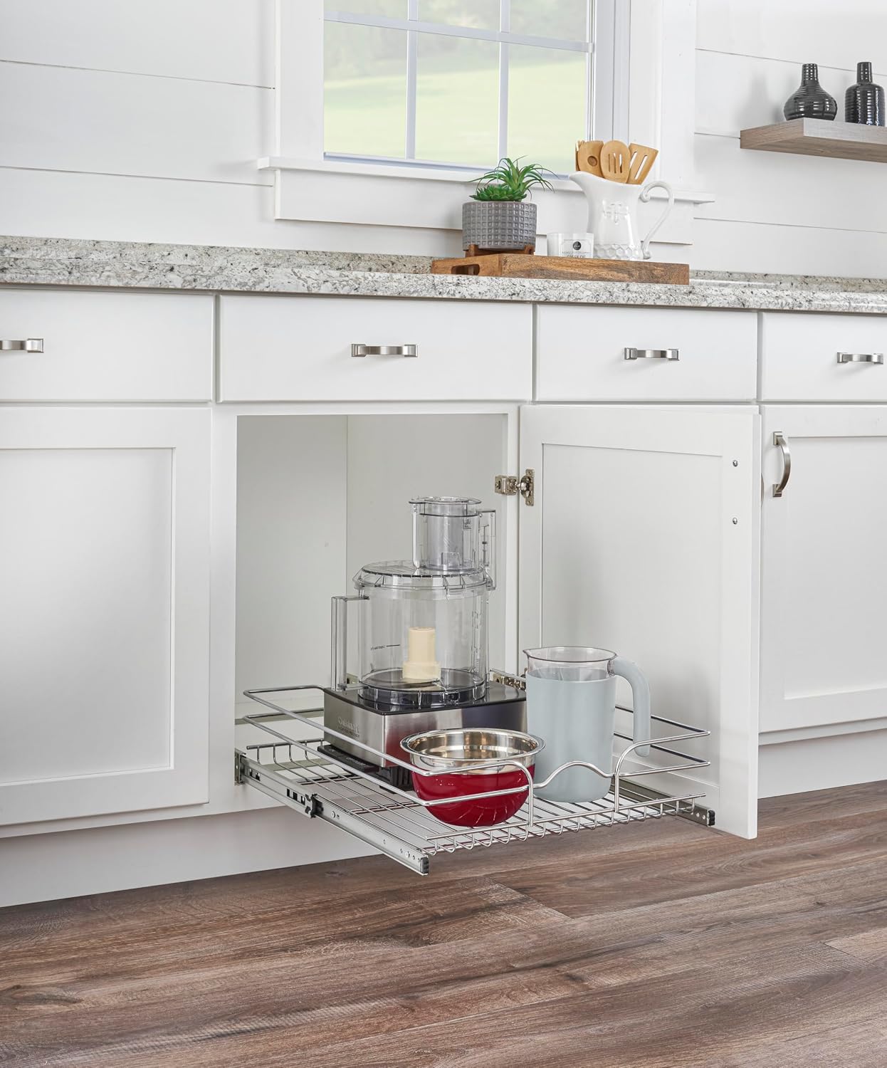 Rev-A-Shelf Pullout Organizer for Cabinets, Min Opening Width of 18" | STwo-Tier Steel Shelf for Kitchen or Vanity Cabinet Organization, Heavy Gauge Wire Slide Out Storage Basket, 5WB2-1822CR-1