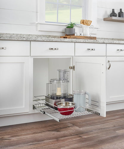 Rev-A-Shelf Pullout Organizer for Cabinets, Min Opening Width of 18" | STwo-Tier Steel Shelf for Kitchen or Vanity Cabinet Organization, Heavy Gauge Wire Slide Out Storage Basket, 5WB2-1822CR-1