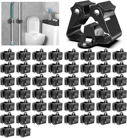 3-H Broom Holder Wall Mount 12 Pack, Heavy Duty Stainless Steel Mop and Broom Organizer Clips, Strong Grip Wall Mount Holders for Garage, Garden, Laundry Room & Utility Closet, Black
