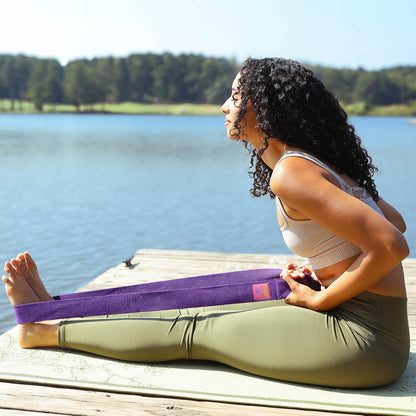 Adaptive Yoga Strap for Stretching - Extra-Wide 2 Inches 100% Cotton Stretch Strap with Steel D-Rings for Physical Therapy, Pilates & Flexibility - Storage Pouch & E-Book