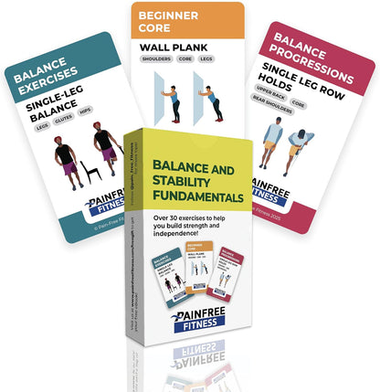 30 Exercise Cards Balance & Stability 3X5'' - Training Exercise Deck of Cards for Women & Men - Beginner to Intermediate - QR Video Guides & Inclusive Artwork - Tear-Resistant