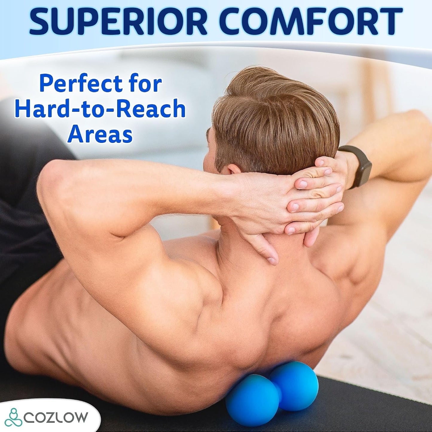 COZLOW Peanut Massage Ball - Deep Tissue Therapy, Pain Relief - Cobalt Blue | Cozlow 5" double lacrosse silicone massage ball, trigger point roller for mobility, acupressure tool for myofascial release